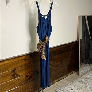 Loft Elegant Blue Jumpsuit with Paisley Sash- L
